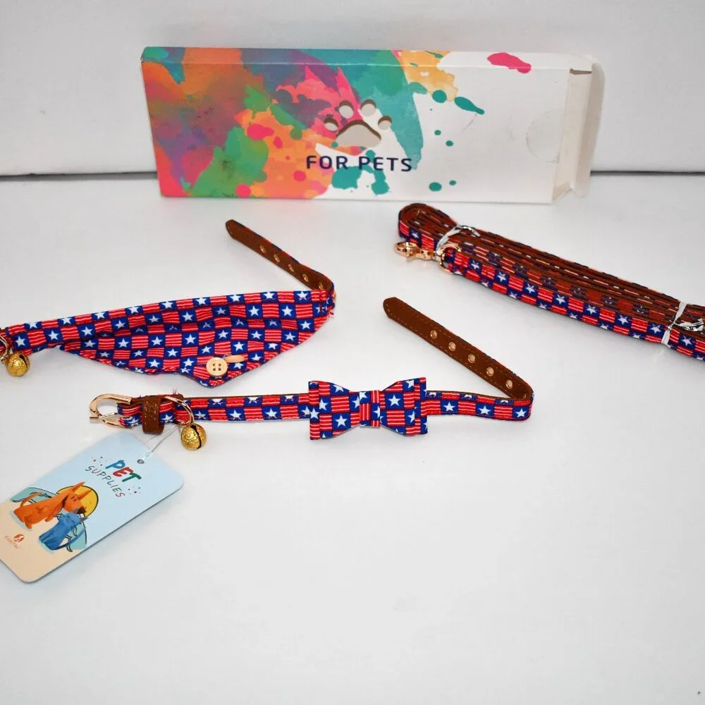 KoolTail American Flag Dog Collar and Leash Set SMALL- NWT
